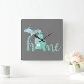 Zuhause Staat ist Michigan Silhouette Quadratische Wanduhr (Zuhause)