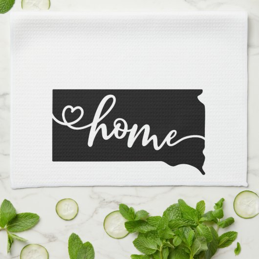 Zuhause Staat Kontur Herz Süd Dakota Geschirrtuch (Gefaltet)