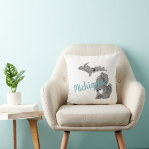 Zuhause Staat Michigan Floral Gefüllt Silhouette Kissen