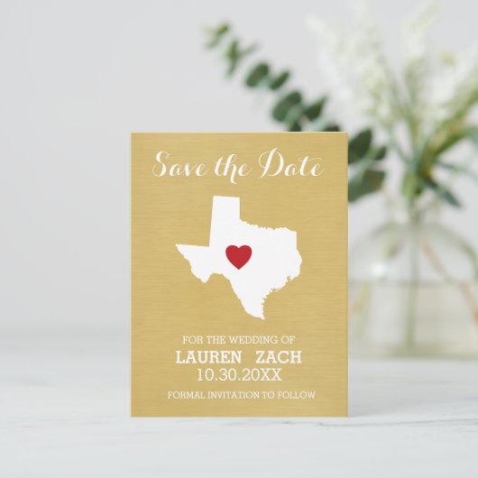 Zuhause Staat Wedding Save the Date Texas Map Ankündigungspostkarte (Stehend Vorderseite)