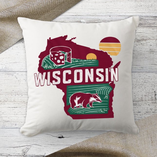 Zuhause Staat Wisconsin Retro Color Kissen (Von Creator hochgeladen)