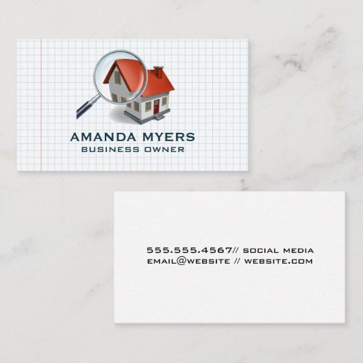 Zuhause-Suchlogo | Hintergrund des Gitterpapiers Visitenkarte (Vorne/Hinten)