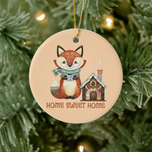 Zuhause Süßes Zuhause Adorable Fuchs mit Tasse Kaf Keramik Ornament