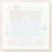 Zuhause-süßes Zuhause-Kreuz-Stich-Haus Glasuntersetzer (Rückseite)