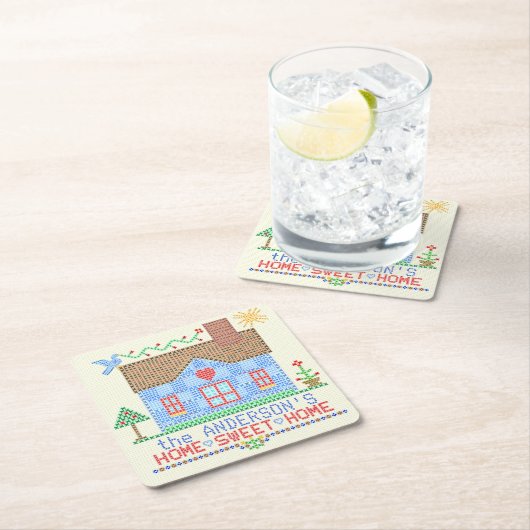 Zuhause-süßes Zuhause-Kreuz-Stich-Haus Rechteckiger Pappuntersetzer (Vor Ort)