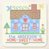 Zuhause-süßes Zuhause-Kreuz-Stich-Haus Rechteckiger Pappuntersetzer (Vorderseite)