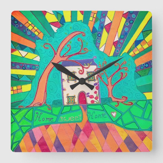 Zuhause-Süßes Zuhause Quadratische Wanduhr (Vorderseite)