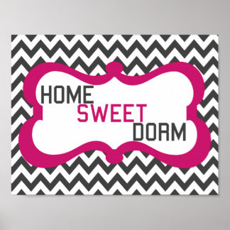 Zuhause Sweet Dorm Grau & Pink Zickzack Mauer Druc Poster
