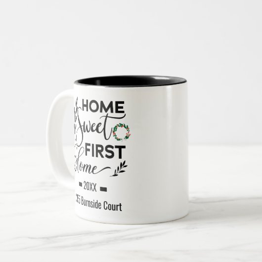 Zuhause Sweet First Zuhause Personalisierte Adress Zweifarbige Tasse (Vorderseite Links)