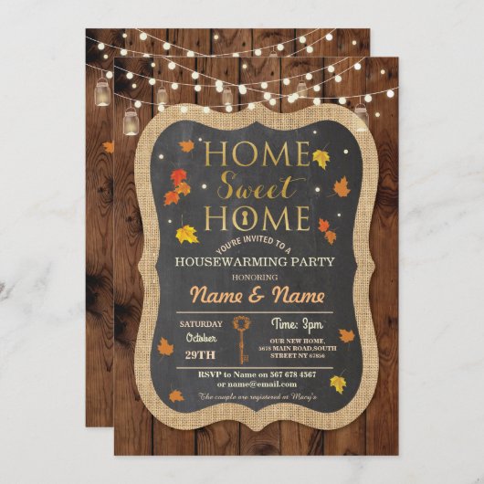 Zuhause Sweet Housewarming Fall Jars Blätter laden Einladung (Vorne/Hinten)