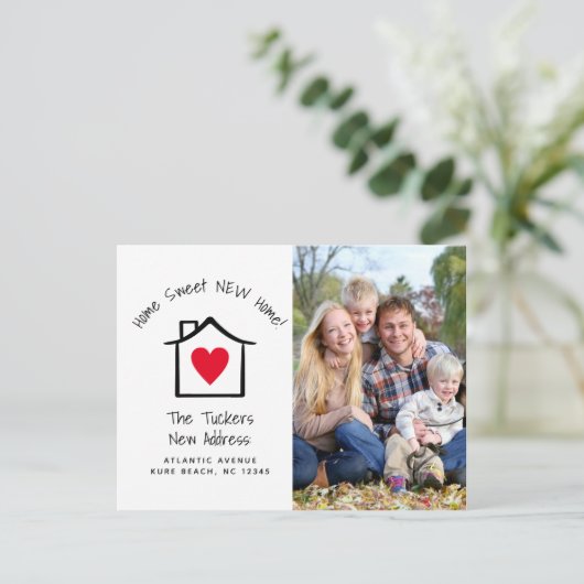 Zuhause Sweet New Zuhause Foto Moving Ankündigung Postkarte (Stehend Vorderseite)
