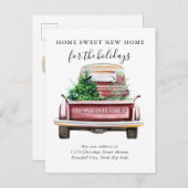 Zuhause Sweet New Zuhause Red Truck Holiday Moving Ankündigungspostkarte (Vorne/Hinten)