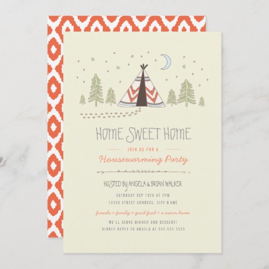 Zuhause Sweet Tipi Housewarming Einladung (Vorne/Hinten)