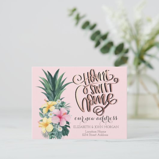 Zuhause Sweet Zuhause, Ananas Tropische Blume Ankündigungspostkarte (Stehend Vorderseite)