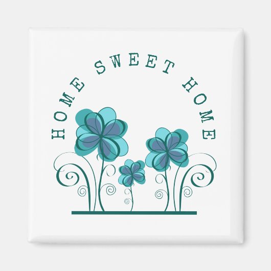 Zuhause Sweet Zuhause Aquamarin Watercolor Florals Magnet (Vorne)