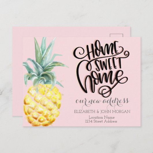 Zuhause Sweet Zuhause, Aquarellfarben Ananas Pink Ankündigungspostkarte (Vorne/Hinten)