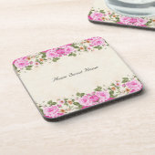 Zuhause Sweet Zuhause & Beautiful Pink Blume Getränkeuntersetzer (Linke Seite)