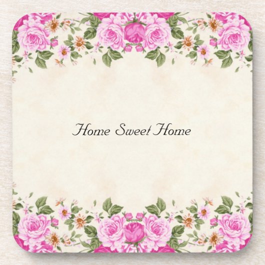 Zuhause Sweet Zuhause & Beautiful Pink Blume Getränkeuntersetzer (Vorderseite)