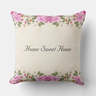 Zuhause Sweet Zuhause & Beautiful Pink Blume Kissen