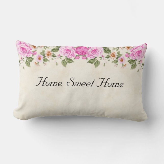 Zuhause Sweet Zuhause & Beautiful Pink Blume Throw Lendenkissen (Vorderseite)