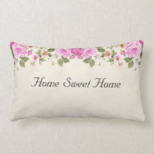 Zuhause Sweet Zuhause & Beautiful Pink Blume Throw Lendenkissen