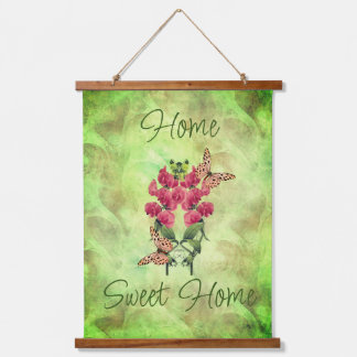Zuhause Sweet Zuhause Blume und Schmetterlinge Wandteppich Mit Holzrahmen