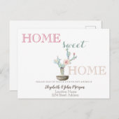 Zuhause Sweet Zuhause, Cactus Blume Ankündigungspostkarte (Vorne/Hinten)