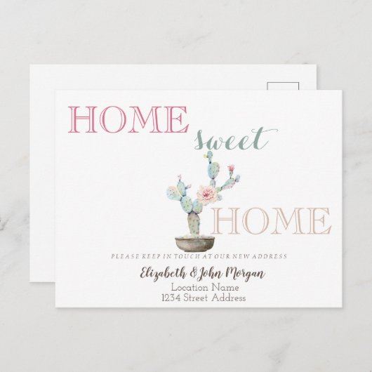 Zuhause Sweet Zuhause, Cactus Blume Ankündigungspostkarte (Vorne/Hinten)