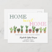 Zuhause Sweet Zuhause, Cactus Floral New Address Ankündigungspostkarte (Vorne/Hinten)