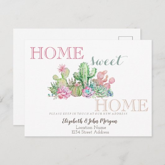 Zuhause Sweet Zuhause, Cactus Succulent Ankündigungspostkarte (Vorne/Hinten)