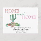 Zuhause Sweet Zuhause, Cactus Succulent New Addres Ankündigungspostkarte (Vorderseite)