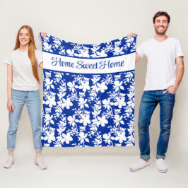 Zuhause Sweet Zuhause Chic Blue White Floral Muste Fleecedecke