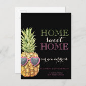 Zuhause Sweet Zuhause, Cool Ananas, Schwarze neue Ankündigungspostkarte (Vorne/Hinten)
