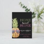 Zuhause Sweet Zuhause, Cool Ananas, Schwarze neue Ankündigungspostkarte (Stehend Vorderseite)