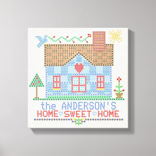 Zuhause Sweet Zuhause Cross Stitch House Personali Leinwanddruck (Vorderseite)