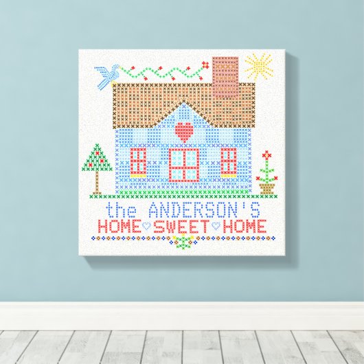 Zuhause Sweet Zuhause Cross Stitch House Personali Leinwanddruck (Insitu (Holzboden))