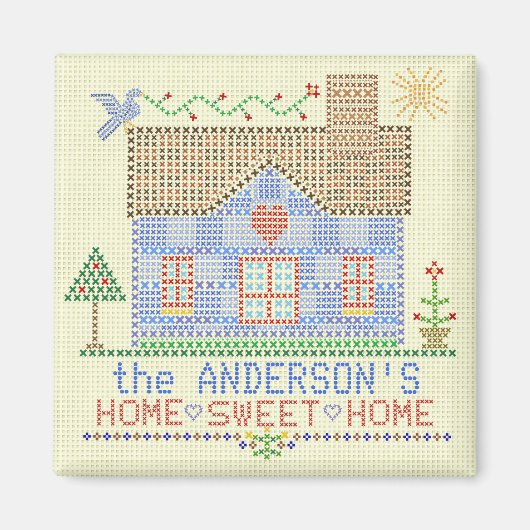 Zuhause Sweet Zuhause Cross Stitch House Personali Magnet (Vorne)