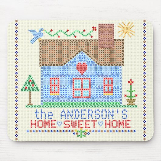 Zuhause Sweet Zuhause Cross Stitch House Personali Mousepad (Vorne)