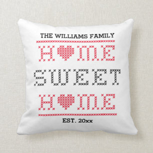 Zuhause Sweet Zuhause Cross Stitch Monogram Black  Kissen