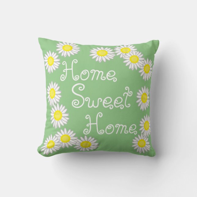 Zuhause Sweet Zuhause Daisy Green White und Yellow Kissen (Vorderseite)