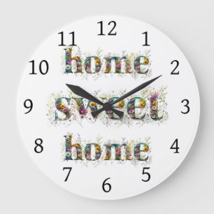 ZUHAUSE SWEET ZUHAUSE Dekortext in Wildblumen Große Wanduhr