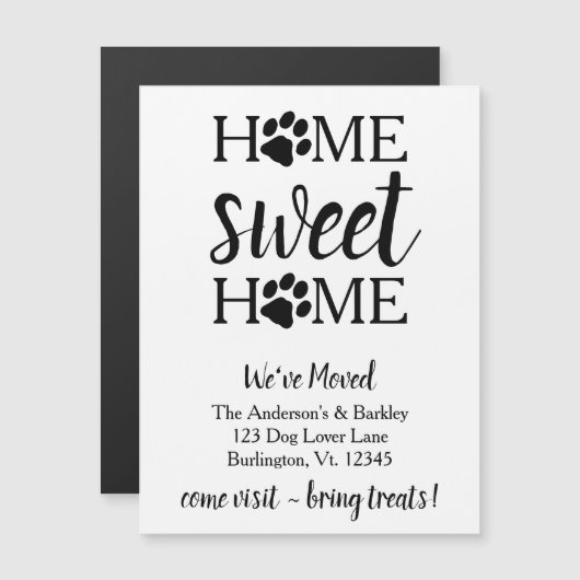 Zuhause Sweet Zuhause Dog Moving Announcement Card Magnetkarte (Vorne/Hinten)