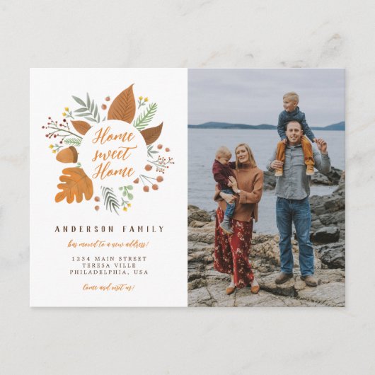 Zuhause Sweet Zuhause Erntedank Foto Moving Ankündigungspostkarte (Vorderseite)