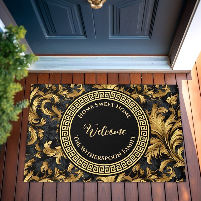 Zuhause Sweet Zuhause Family Name Black Gold Class Fußmatte (Home Sweet Home Family Name Black Gold Classy Doormat)