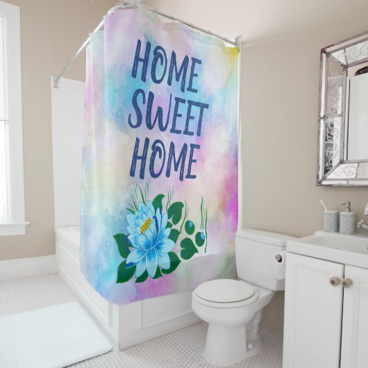 Zuhause Sweet Zuhause, farbenfroher Wasserfarbente Duschvorhang (Beispiel)