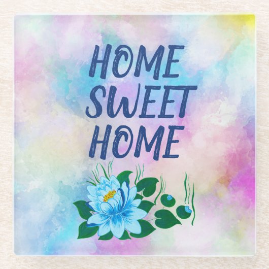 Zuhause Sweet Zuhause, farbenfroher Wasserfarbente Glasuntersetzer (Vorderseite)