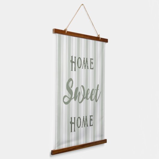 Zuhause Sweet Zuhause Farmhouse Sage Ticken Streif Wandteppich Mit Holzrahmen (Gewinkelt)