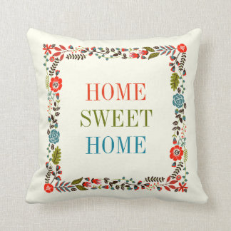 "ZUHAUSE SWEET ZUHAUSE" Federblumen aquamarin, rot Kissen