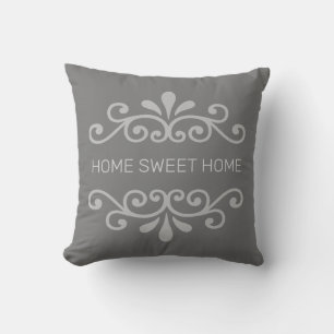 Zuhause Sweet Zuhause & Floral Vector auf Grau Kissen