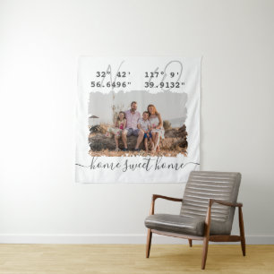 "Zuhause Sweet Zuhause" Foto der Latitude Longitud Wandteppich